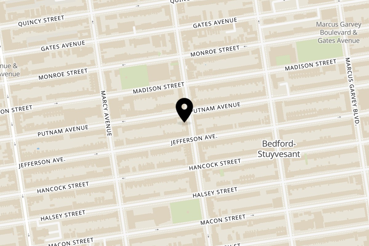 Map showing the location of Nagle's Bagels on 378 Tompkins Ave in Brooklyn